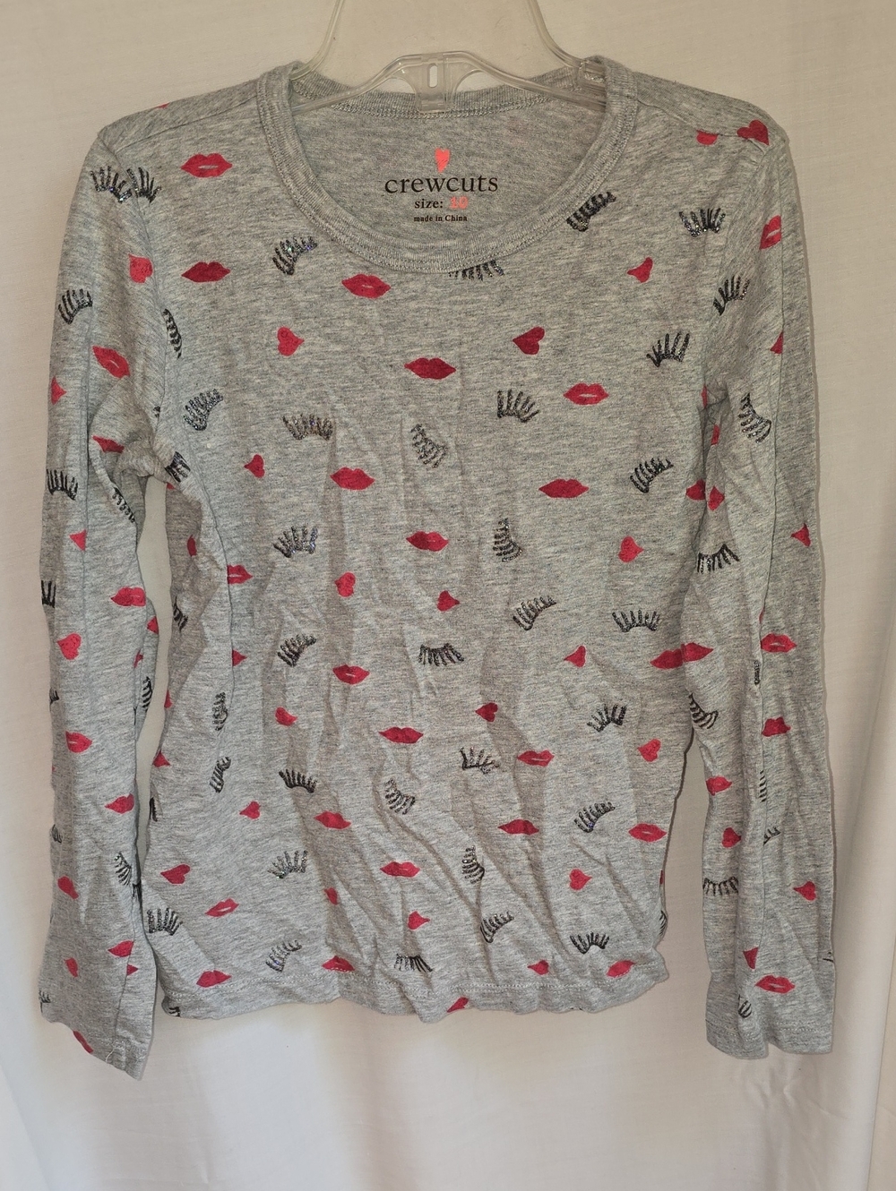 Crewcuts Gray Long Sleeve Tee with Red Lip & Black Lash Print